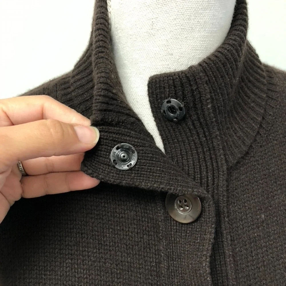Henri‎ Bendel Wool Cashmere Cardigan Sweater Jumper Womens Large Brown Old Money